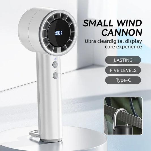 Carvallo AirCool Mini Handfläkt med kylfunktion | 5 hastigheter | LED-display & USB-laddning | Tyst & Bärbar | För resor, kontor & utomhus