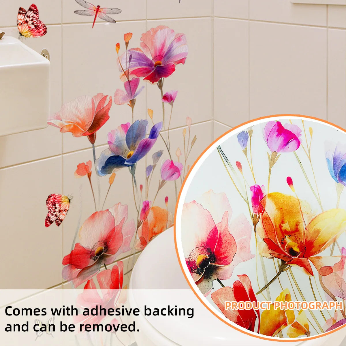 Carvallo ButterflyBloom wall sticker watercolor flowers & butterflies | self-adhesive & removable | for living room & bathroom