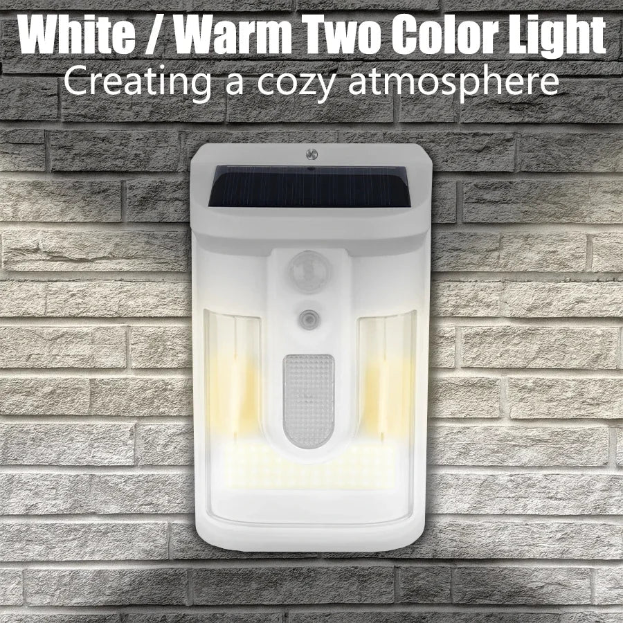Carvallo Solar Vägglampa med Rörelsesensor | 3 Ljuslägen | IP65 Vattentålig | Varmt Flammigt Ljus för Trädgård & Gårdsplan