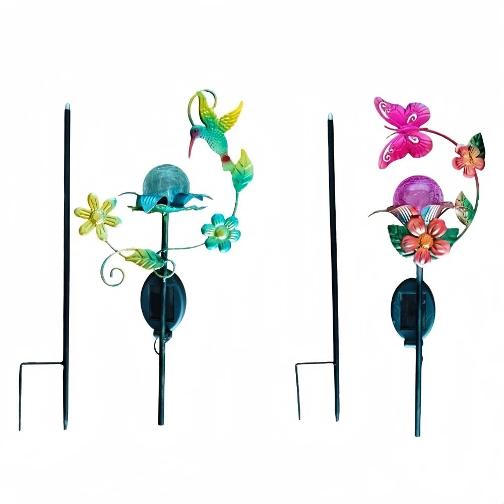 Carvallo Solsken Solar Trädgårdsstake Blomma med LED | Glasblomma & Järnstång | Automatiskt ljus vid skymning | För Trädgård, Balkong & Terrass