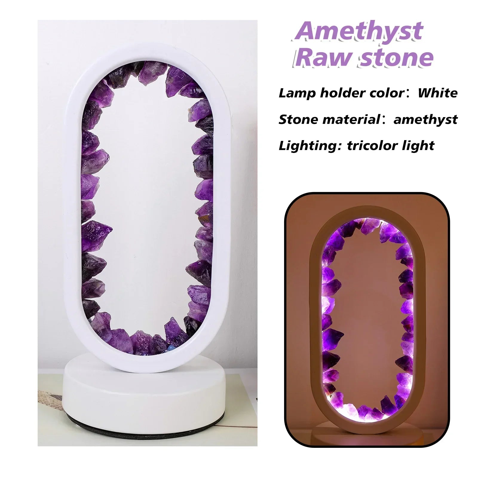 AuraStone Soluna | Amethyst kristallampa med mjukt naturbelysning
