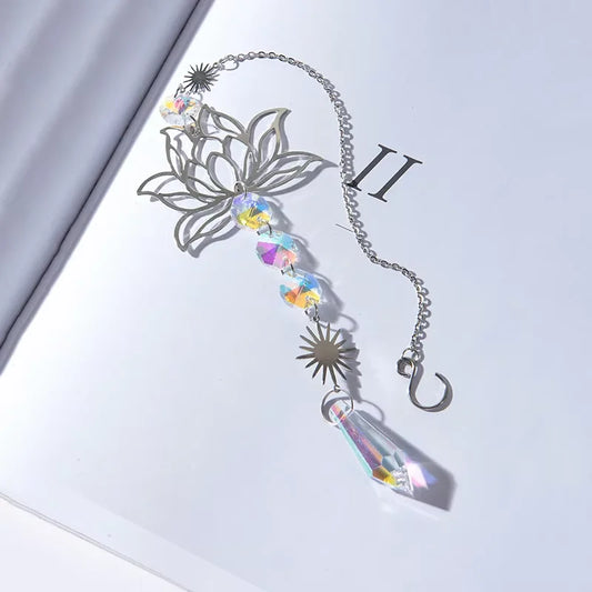 Carvallo Kristallvindspel | Handgjord Lotus solfångare | Glas & Metall | För Trädgård, Fönster & Balkong