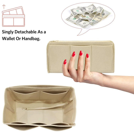 Carvallo Organizer Inlay | Filzinsats med dragkedja | 15 fack & nyckelband | För handväskor & shoppare