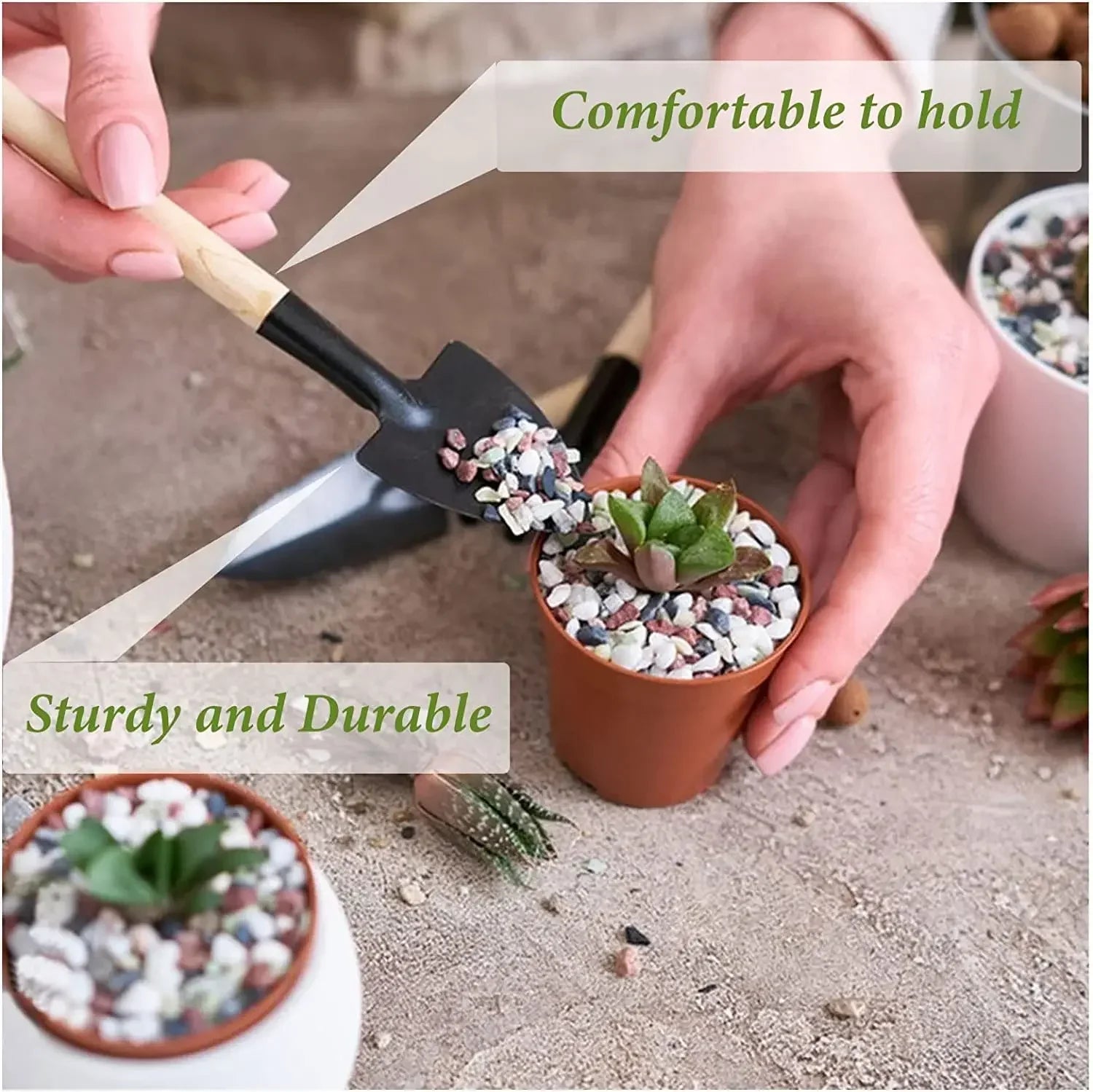 Carvallo Mini Trädgårdsverktygset | Idealiskt för Suculenter &amp; Bonsai | Ergonomisk &amp; Robust | Trä &amp; Stål