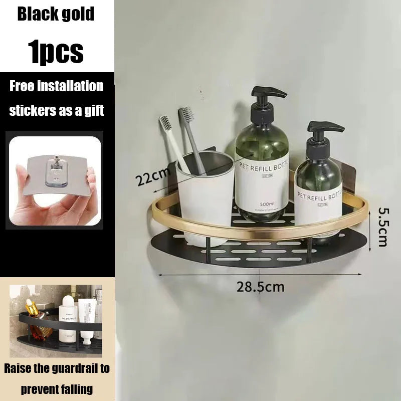 Carvallo Pro | Hörnduschhylla utan borrning | Aluminium | Rostfritt & Hållbart | Badrregal i Svart, Vitt, Silver eller Svart-Guld