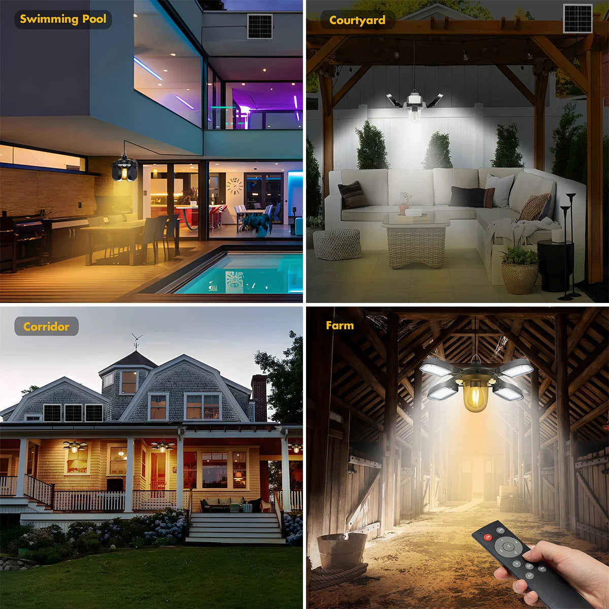 Carvallo Solarhänglampa med fjärrkontroll | 192 LEDs | 1000 Lumen | 5 lägen & 2 rörelsesensorer | För inomhus & utomhus