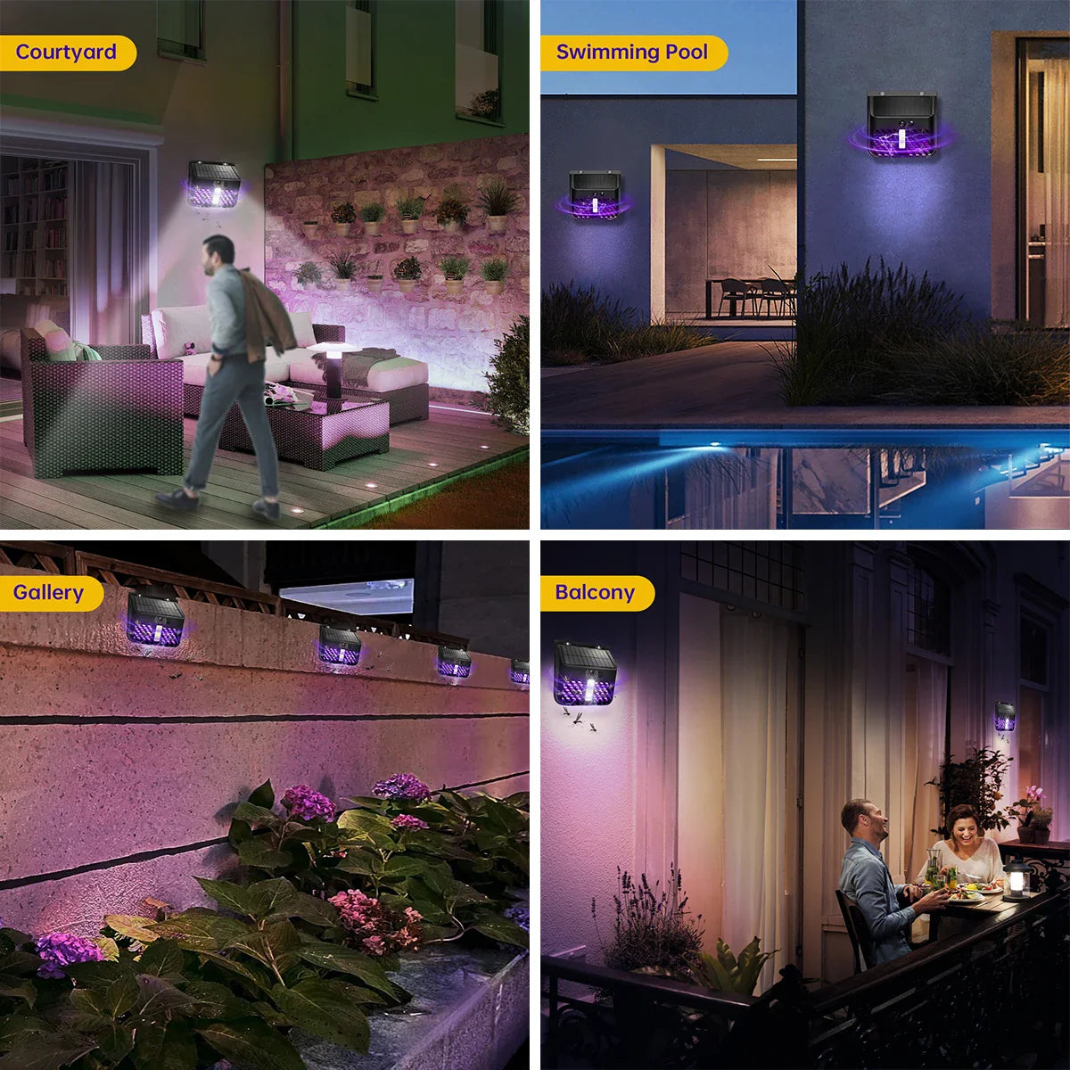 Carvallo | Solar-Insektutrotare med LED-ljus | UV-myggholk för trädgård och terrass | 2 driftslägen | Vattentät