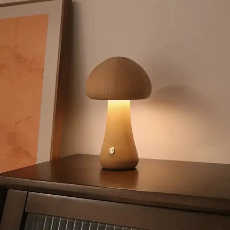 LED Svamp Nattlampa med Touch Switch – Justerbar Trä Sänglampа