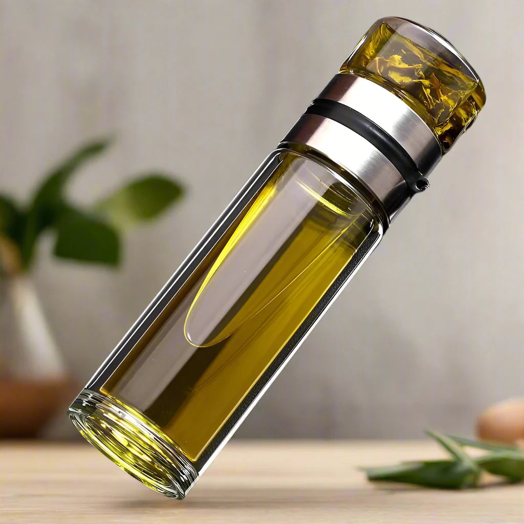 Royelux Glass Tea Infuser Bottle – 450ml Dubbelväggad Tumbler för Löst Te &amp; K herbalte