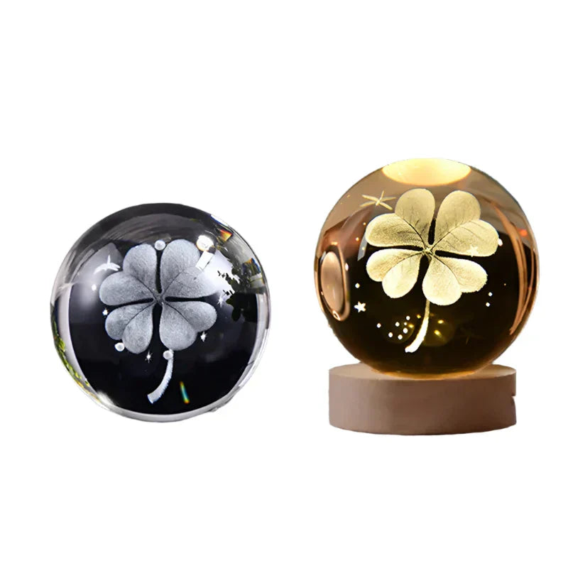 LumiCrystal - 3D LED Nattljus med Stjärnprojektor och Träbas