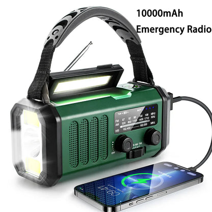 10000mAh Solcells Handvevad Nödradio med NOAA, Ficklampa och Powerbank