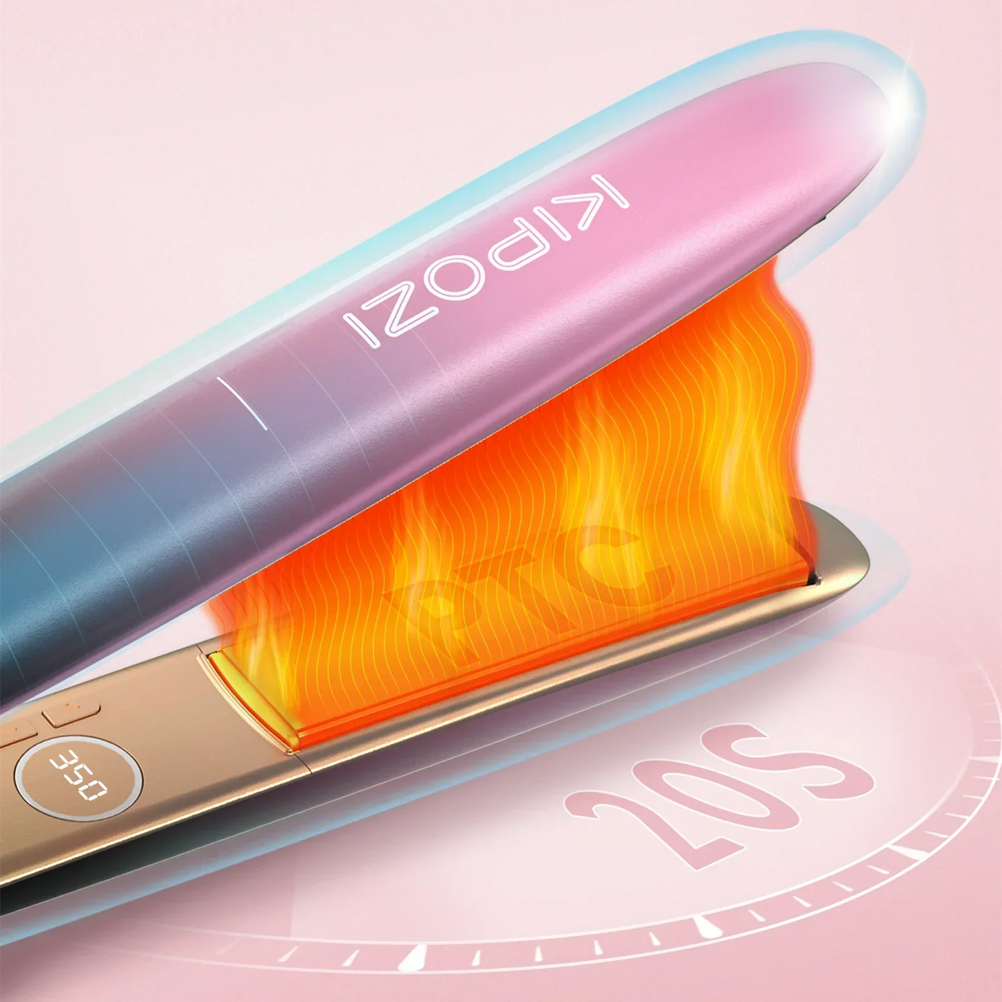 Carvallo 2-i-1 Plattång & Locktång Roséguld | Titanium Flytande Plattor | 100–240V Resespänning | Inkl. Tillbehör & Hett skyddshandske