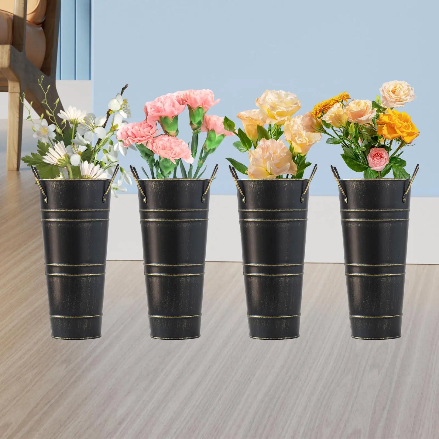 Retro Eisen-Blomkruka med handtag – Dekorativ metallblomkruka för hemmet