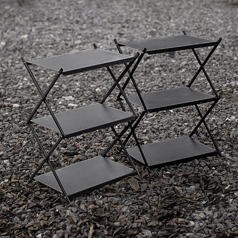 Carvallo Fällbart Campingställ | 3 Nivåer | Bärbart & Stabilt | Utomhus Förvaringshylla för Picknick, BBQ & Camping