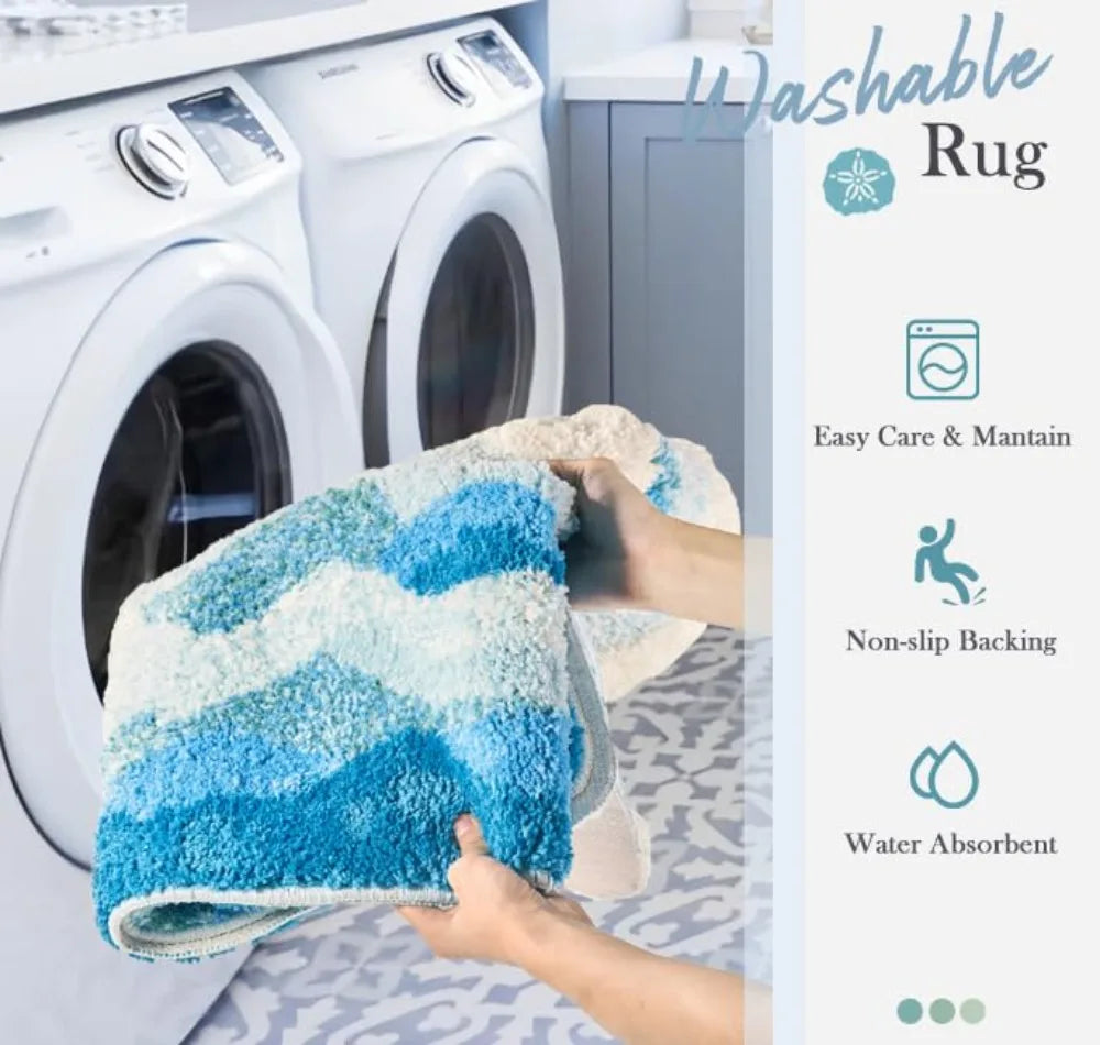 Aesthetic Wave Tufted Rug – Havsinspirerad Mjuk &amp; Halkfri Matta