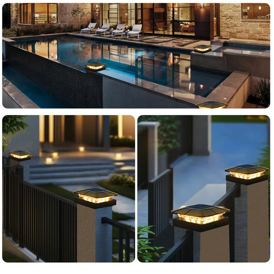 Carvallo Solar-postkapsljus 10 × 10 cm | 3-färgers LED med 2 ljusstyrkenivåer | IP65 solstaketljus för trädgårdsträdpålar