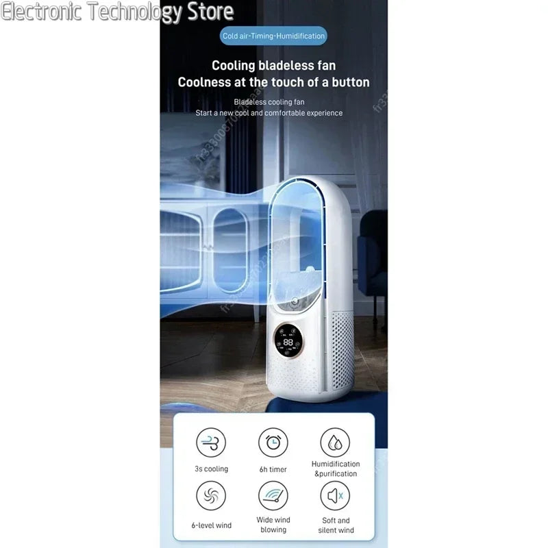 Carvallo Breeze Bladeless Ventilator 2025 | 6 Hastigheter | Tyst Luftkylare & Luftrenare | USB-Anslutning | För Kontor & Hem