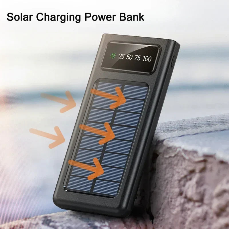 Carvallo Solar Powerbank | 10.000/20.000 mAh | Snabbladdningsfunktion & 4 integrerade kablar | För iPhone, Samsung, Huawei & mer