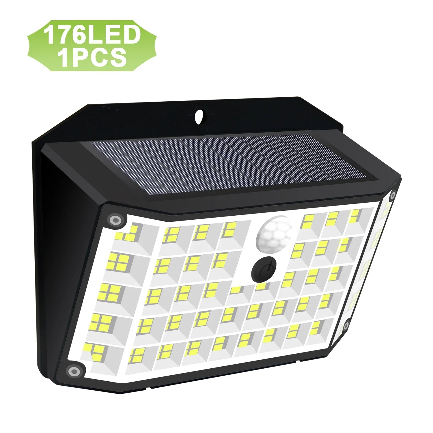 Carvallo MotionLight 176 Solarlampa Utomhus med Rörelsesensor | 176 LEDs | 3 Lägen | IP65 Vattentålig | 3,7V 1W | Svart