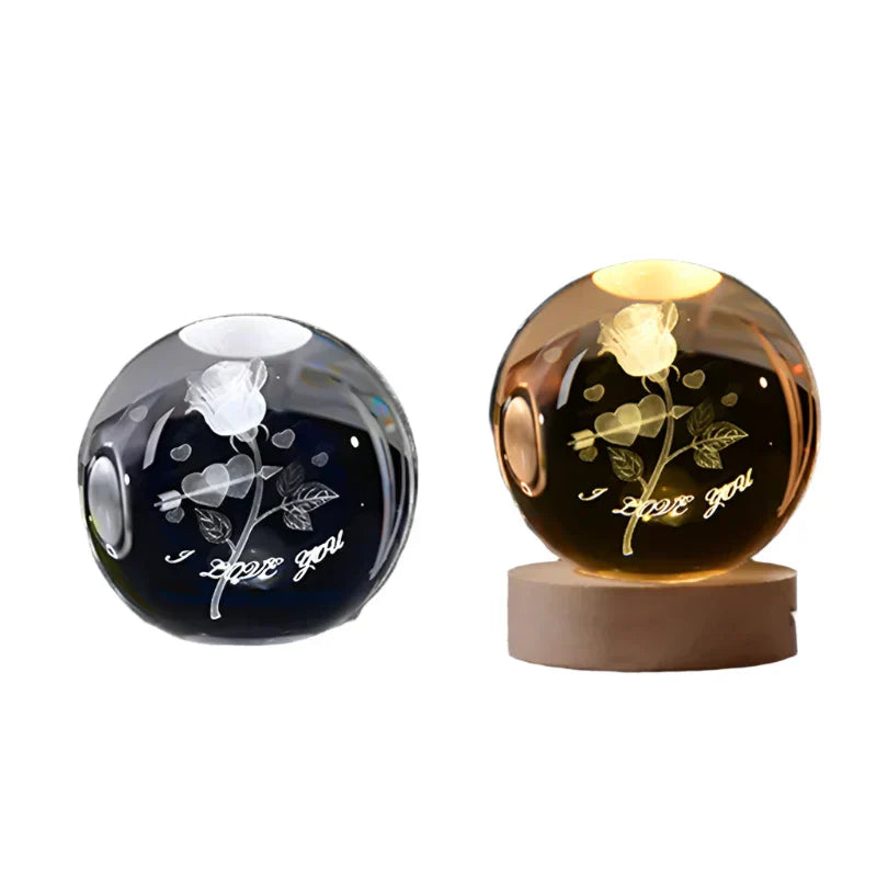 LumiCrystal - 3D LED Nattljus med Stjärnprojektor och Träbas