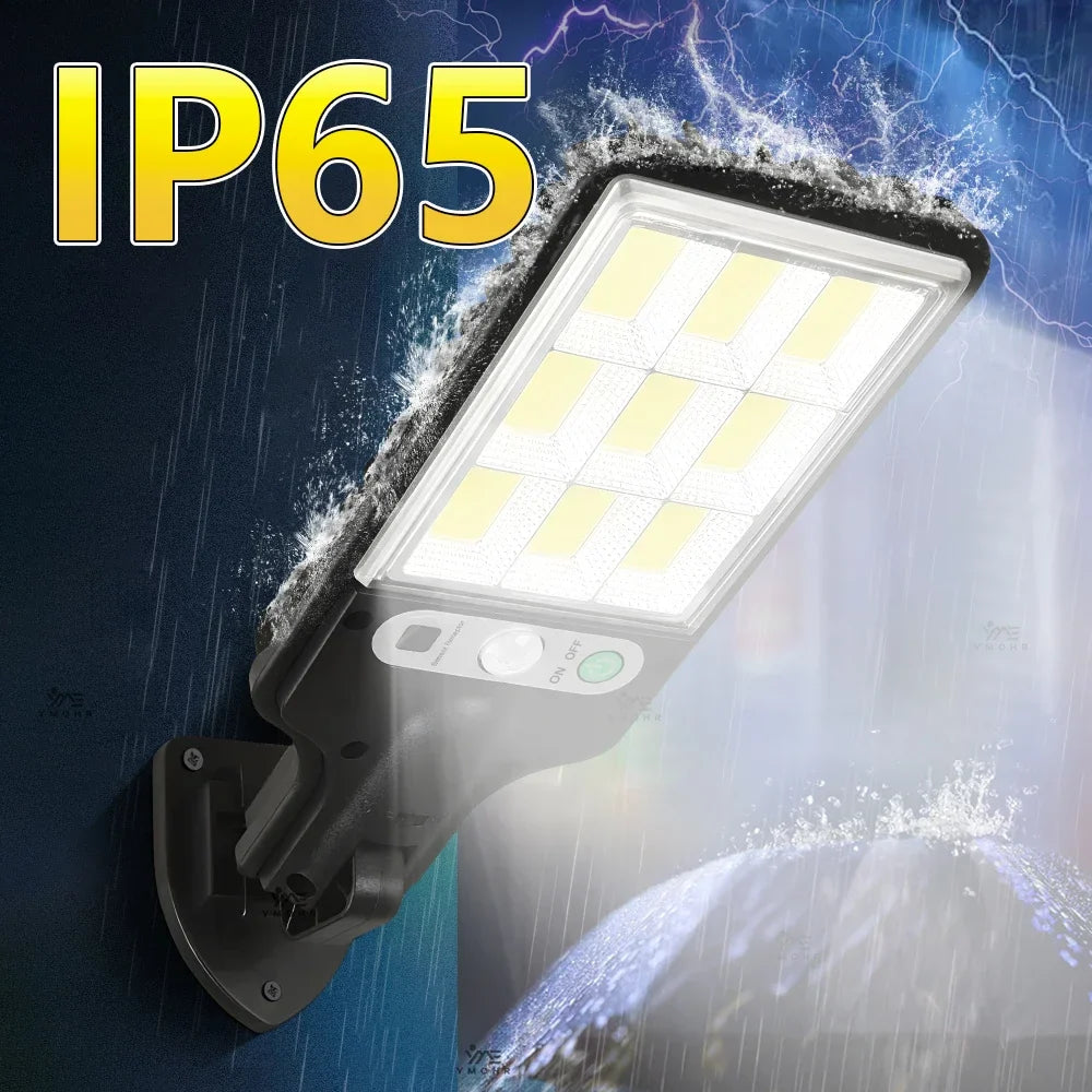 Carvallo MotionBright Solarlampa med rörelsesensor | IP65 Vattentät | Med fjärrkontroll &amp; 3 ljuslägen | För trädgård, vägg &amp; uppfart