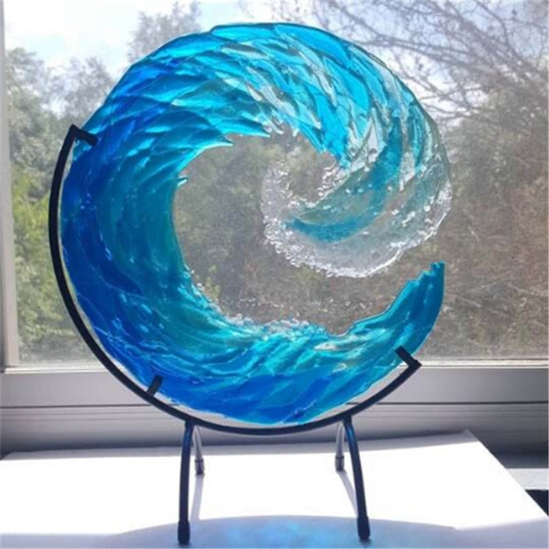 OceanFlow - Konstnärlig glaskulptur av Majestic Ocean Wave