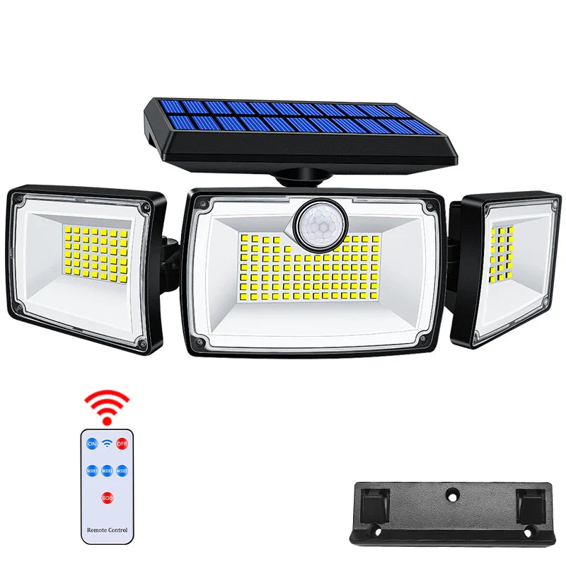 Carvallo MaxView 167 Solar Säkerhetsstrålkastare 167 LEDs | 3 Svängbara huvuden | Rörelsesensor &amp; 3 Ljuslägen | IP65 Vattentät | 2200 Lumen