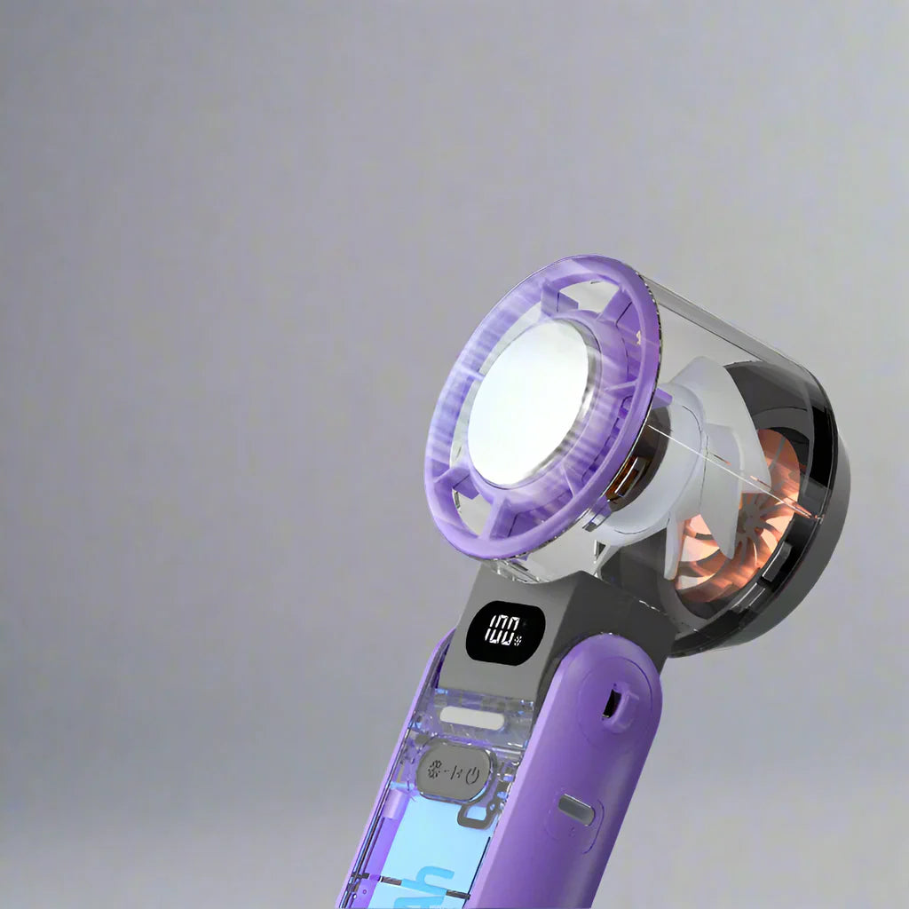 Carvallo Handfläkt med Ice-Cool-teknologi | 100 hastighetssteg | 3600mAh batteri | Fällbar & Ultralätt