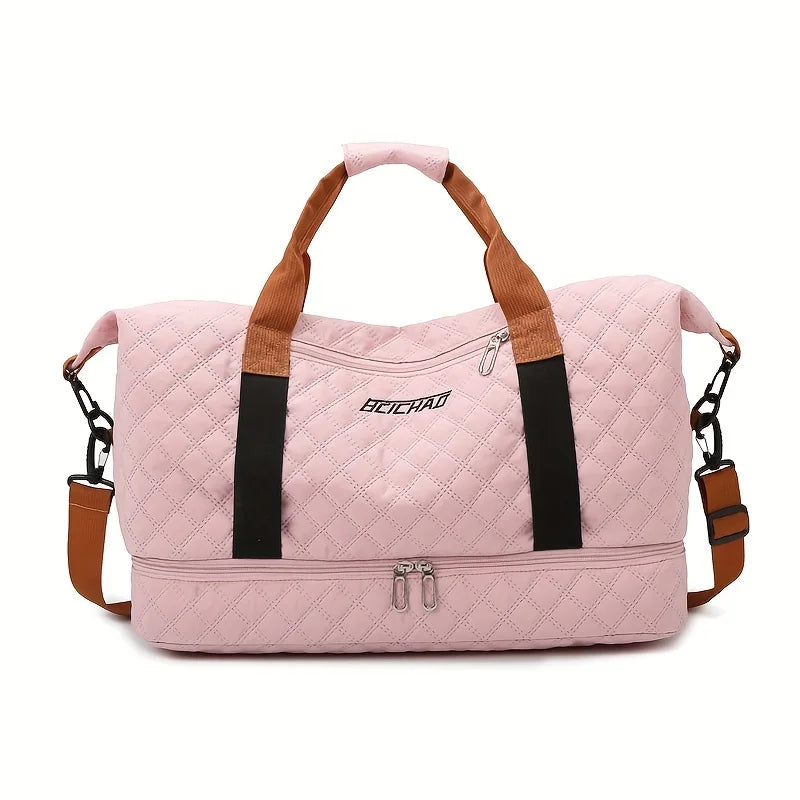 Carvallo resväska med skofack | Stort utrymme & argyle-design | Weekender i nylon för sport, korta resor & vardag