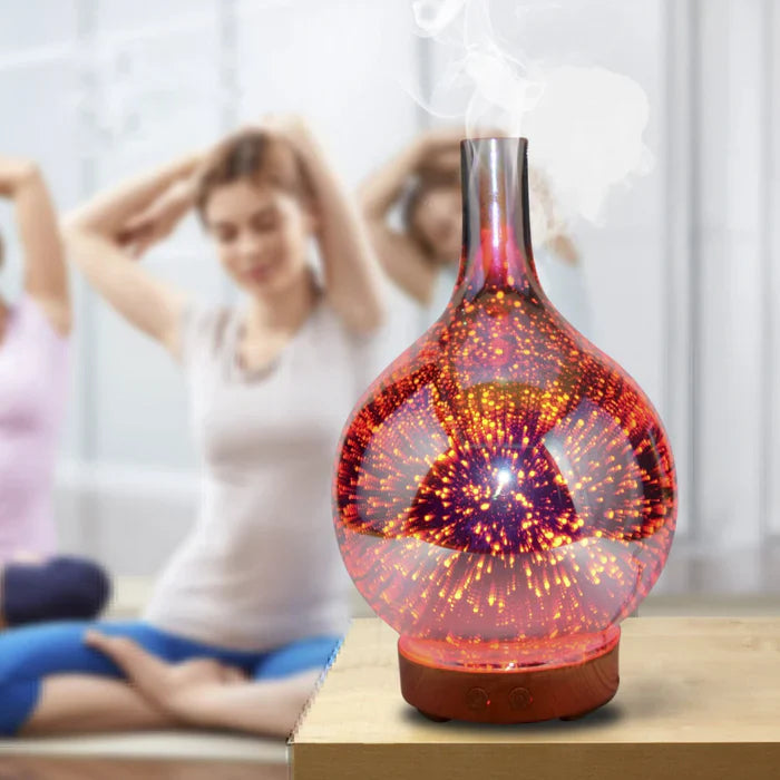 Aromadiffusor med 3D-glasdesign – LED-färgbyte &amp; doftolje-funktion