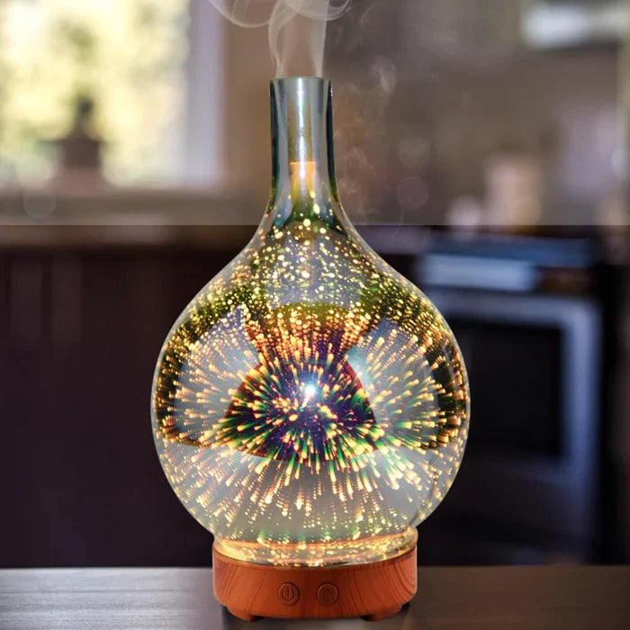 Aromadiffusor med 3D-glasdesign – LED-färgbyte &amp; doftolje-funktion