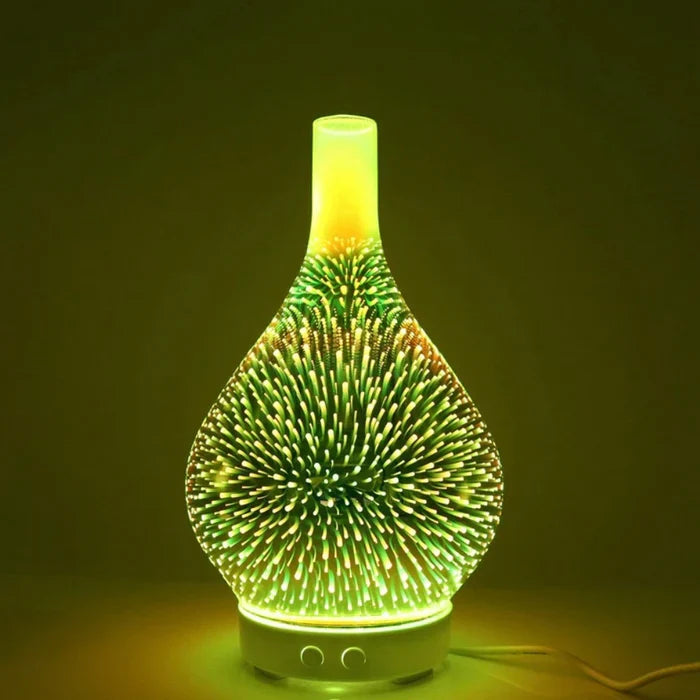Aromadiffusor med 3D-glasdesign – LED-färgbyte &amp; doftolje-funktion
