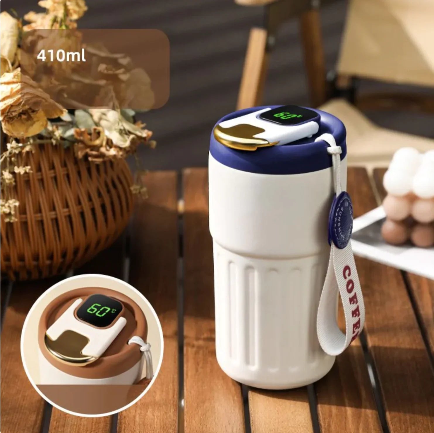 Kompakt termomugg med temperaturvisning – 410ml mugg för varma och kalla drycker