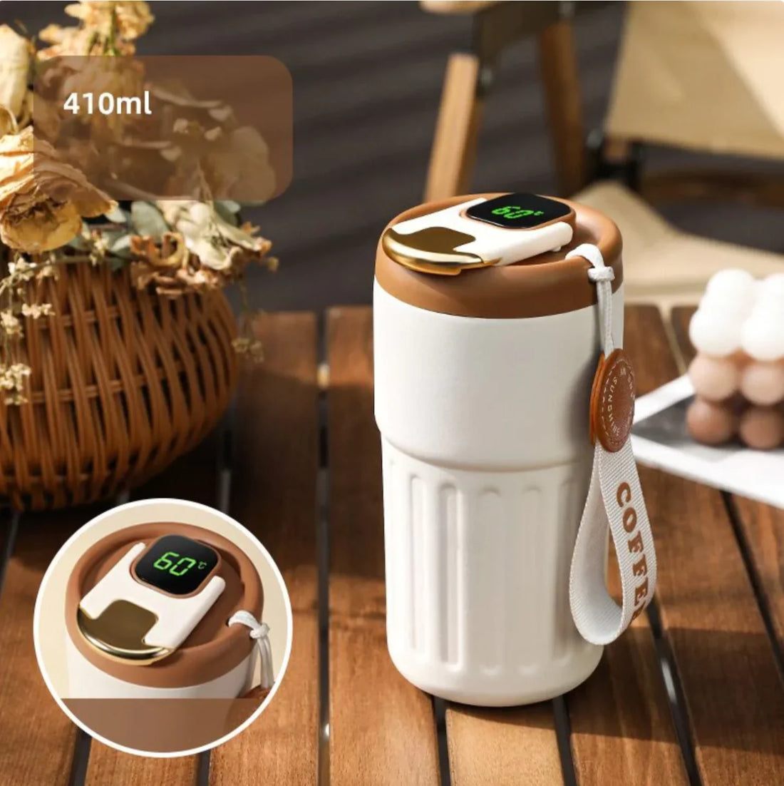 Kompakt termomugg med temperaturvisning – 410ml mugg för varma och kalla drycker