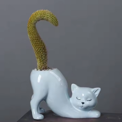 Söt kattblomkruka - Glaserad porslins succulentplanterare