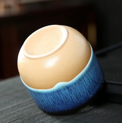Handgjord keramikmugg – Blå-glaserad teskål