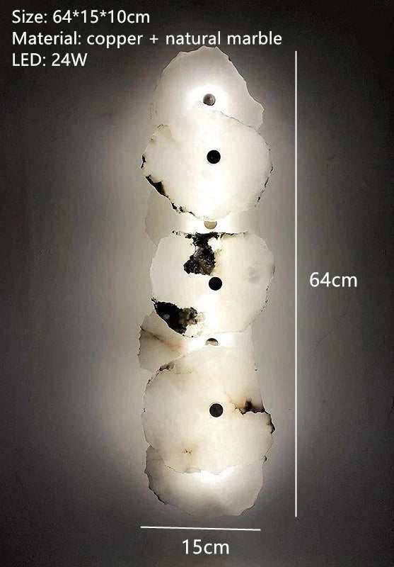 Lyxig naturlig marmor LED-vägglampa med koppardetaljer – modern inomhusvägglampa för sovrum och vardagsrumsinredning