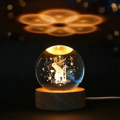 LumiCrystal - 3D LED Nattljus med Stjärnprojektor och Träbas