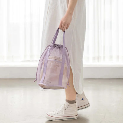 Carvallo MeshBag Kosmetiktasche mit Kordelzug | Stort volym &amp; Fällbar | Nylon-nät | Mörkblå