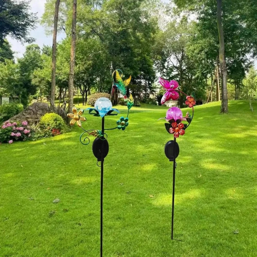 Carvallo Solsken Solar Trädgårdsstake Blomma med LED | Glasblomma & Järnstång | Automatiskt ljus vid skymning | För Trädgård, Balkong & Terrass