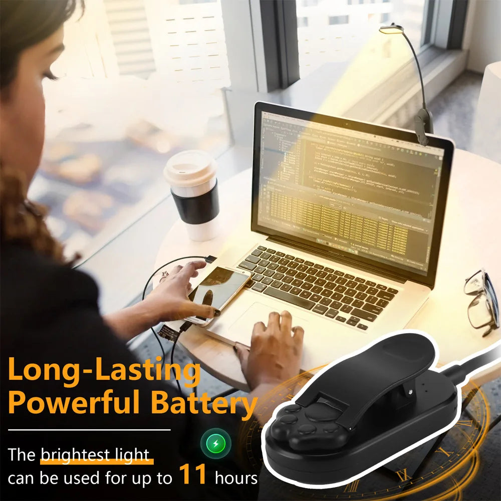 Uppladdningsbar LED klämboklampa med 3 färger och flexibel gåsnek