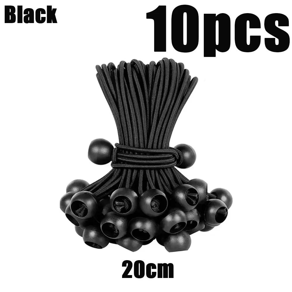 Carvallo Gummispannseile med kulhuvud | 10-pack | Elastisk fäste för presenningar, solsegel & tältaccessoarer