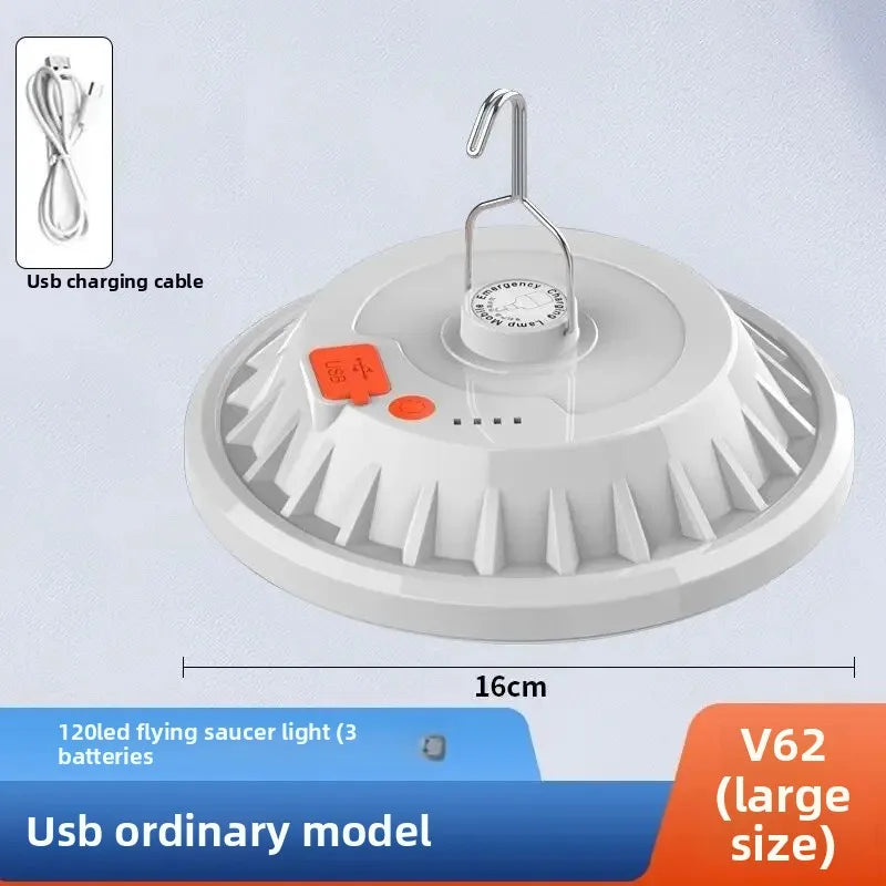 Carvallo Solar UFO-Campinglampa | Med fjärrkontroll | Uppladdningsbar & Bärbar | För utomhus, nödsituationer & nattmarknader