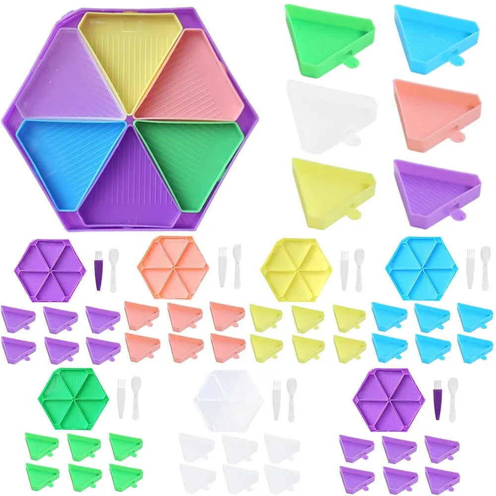 Carvallo 6-Fack Palettset | Sexkantig Diamond Painting-skål | Organizer för stenar & pärlor | Inklusive sked & borste