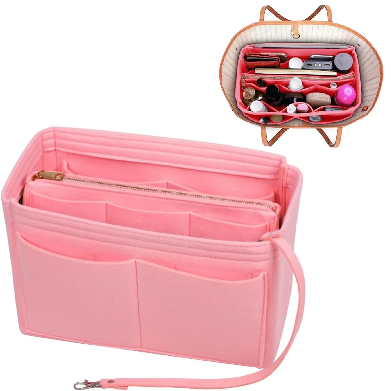 Carvallo Organizer Inlay | Filzinsats med dragkedja | 15 fack & nyckelband | För handväskor & shoppare