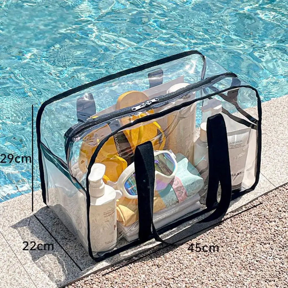 Carvallo Transparent Strandväska av PVC | Fällbar & Vattentät | Med Dragkedja & Axelrem | För Pool, Strand & Camping