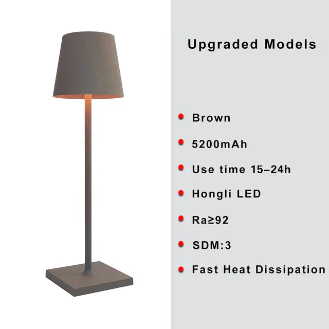 RoyaleGlow Trådlampa - USB-laddningsbar vattentät bordslampa med touch-knapp