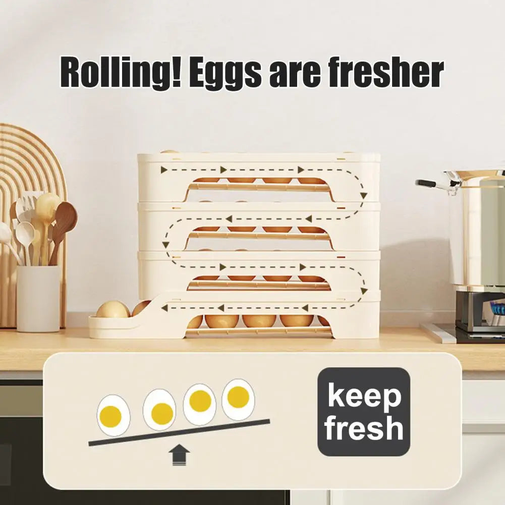 Carvallo RolloMaxx | 4-lagers äggorganisatör | Platsbesparande & Självrullande | Transparent design