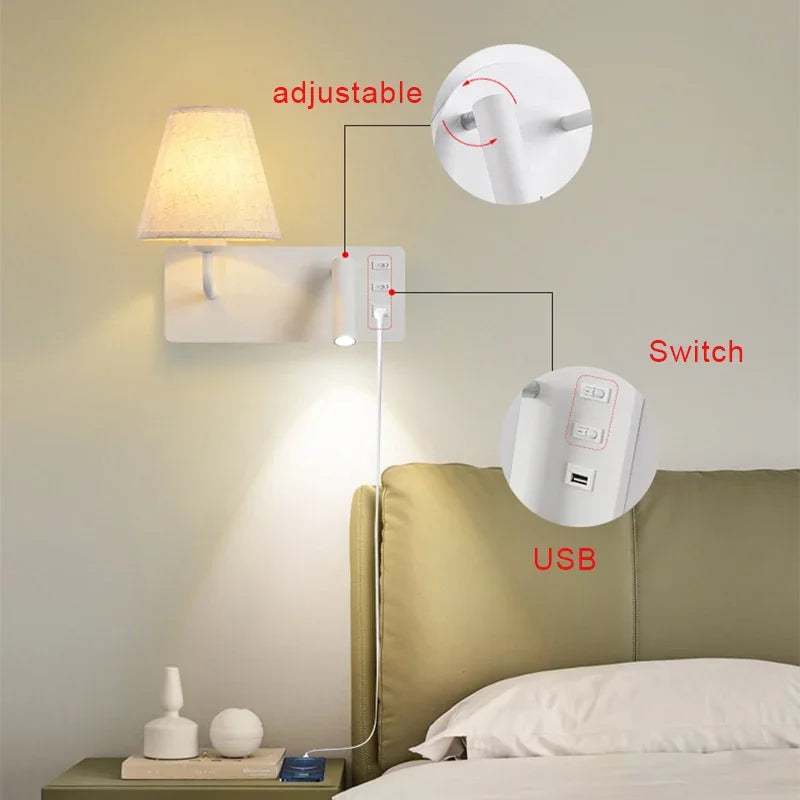 LuminoWall - Modern vägglampa med USB och läslampa
