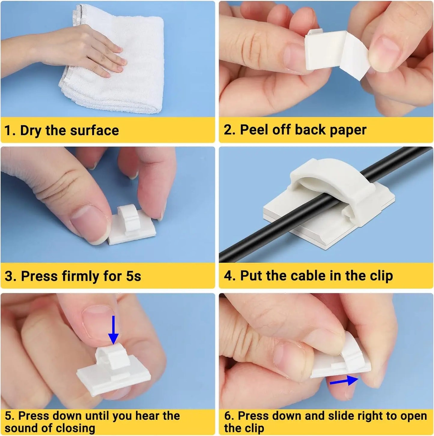 Carvallo Set WireTidy | 30-90 delar | Självhäftande & flexibel | För skrivbord, PC & laddkablar